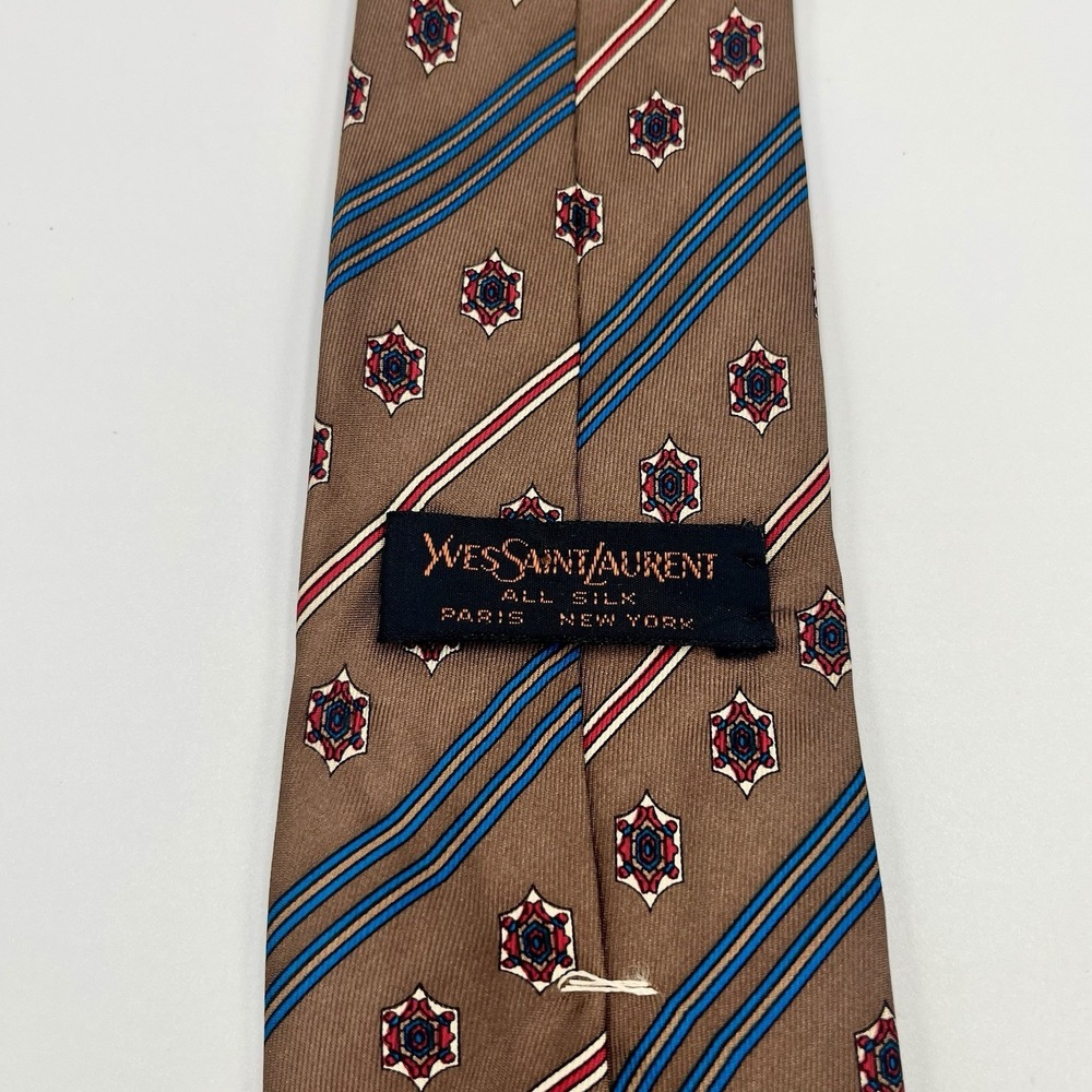 Vintage Yves Saint Laurent Necktie Men Brown Blue… - image 5